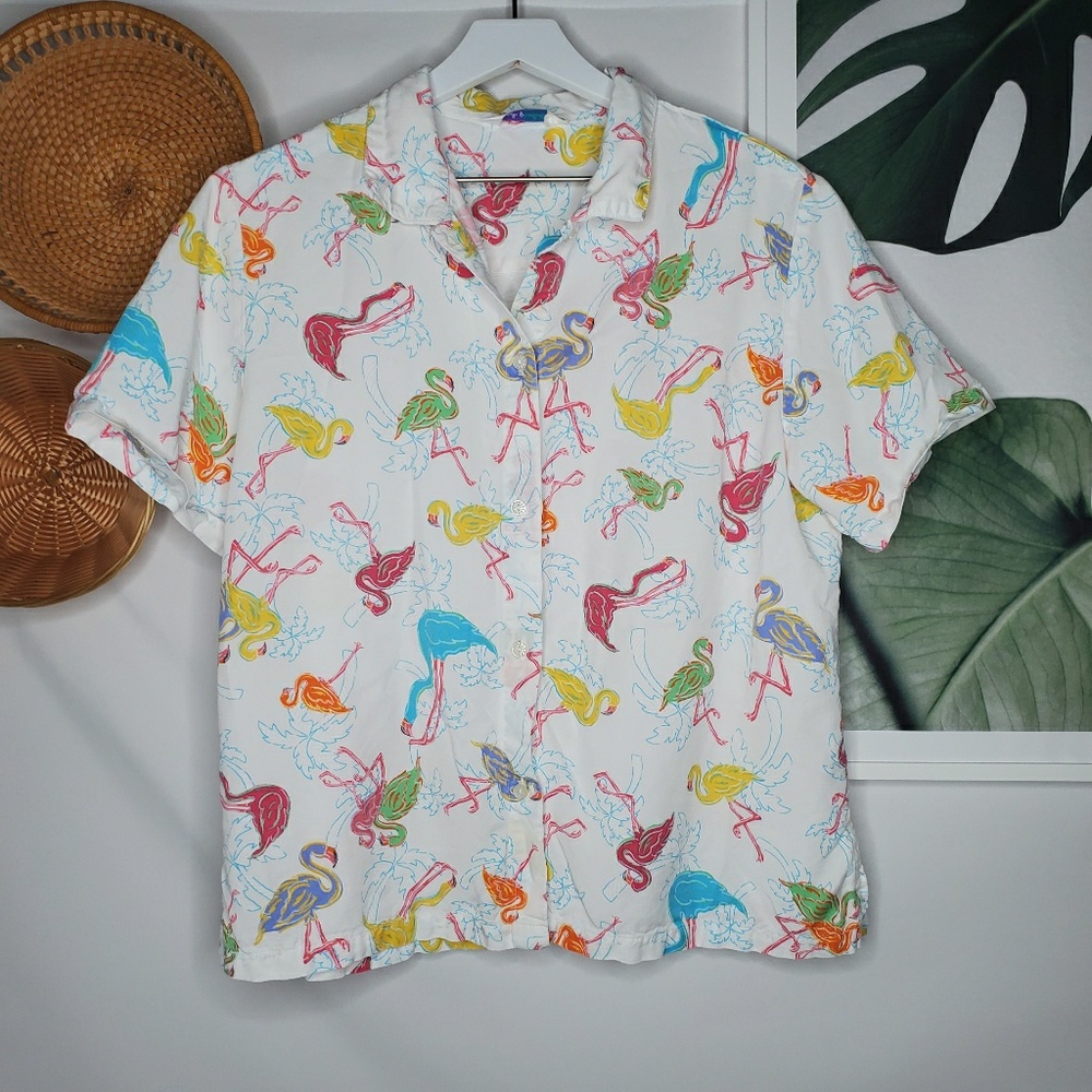 Fresh Produce Flamingo Print Button Up